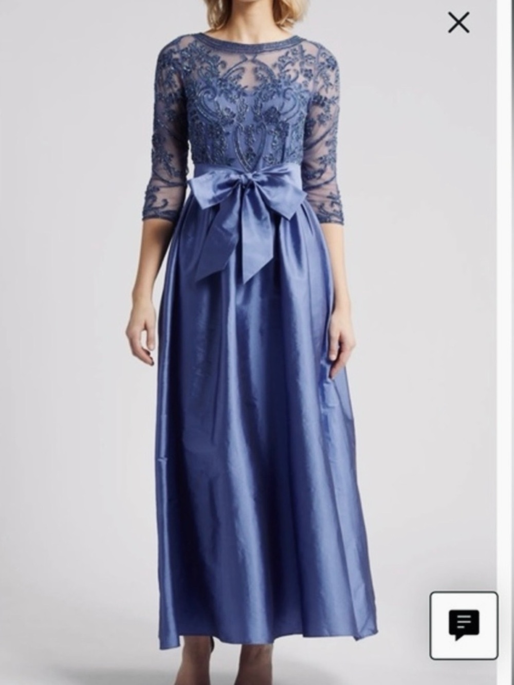 New Pisarro Nights Floral Beaded Bodice Illusion Tie Waist Taffeta Ball Gown 6